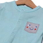 Load image into Gallery viewer, SKY BLUE SMILY FACE EMBROIDERED BOTH SIDES FULL BODY FULL SLEEVES ROMPERS
