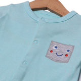 SKY BLUE SMILY FACE EMBROIDERED BOTH SIDES FULL BODY FULL SLEEVES ROMPERS