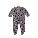 DARK GREY BEAR & RAINBOW PRINTED FULL BODY FULL SLEEVES ROMPERS