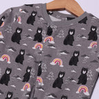 DARK GREY BEAR & RAINBOW PRINTED FULL BODY FULL SLEEVES ROMPERS