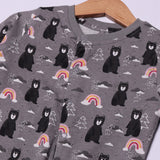 DARK GREY BEAR & RAINBOW PRINTED FULL BODY FULL SLEEVES ROMPERS