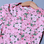 PINK BUTTERFLY & FLOWERS PRINT COTTON JERSY FABRIC HALF BODY FULL SLEEVES ROMPER