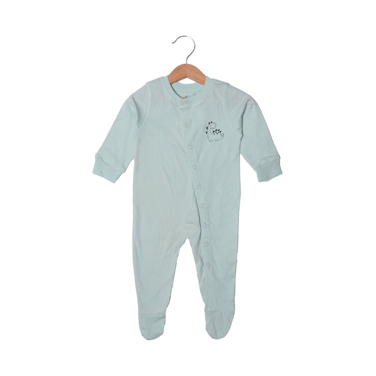 LIGHT GREEN DINO PRINTED FULL BODY FULL SLEEVES ROMPERS Secondary image