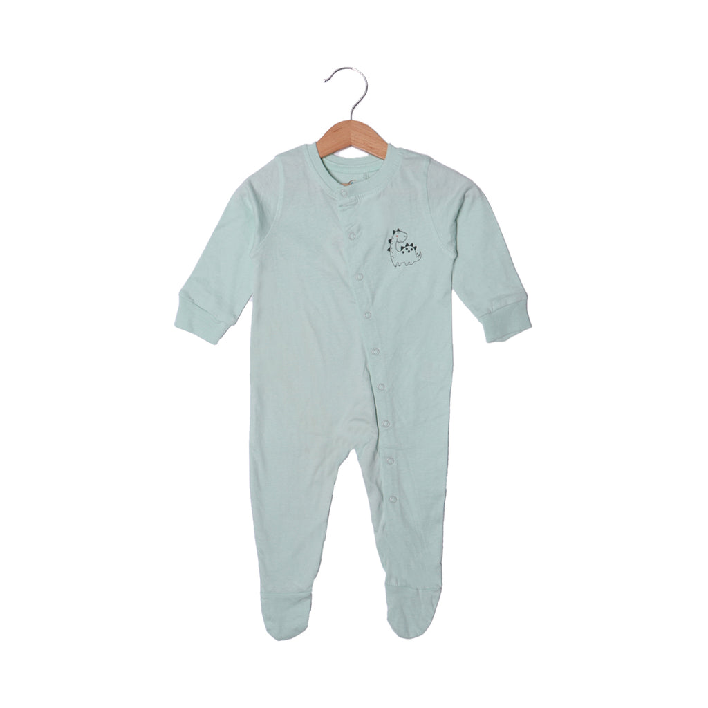 LIGHT GREEN DINO PRINTED FULL BODY FULL SLEEVES ROMPERS