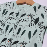 LIGHT GREEN DINO & LEAF PRINTED FULL BODY FULL SLEEVES ROMPERS
