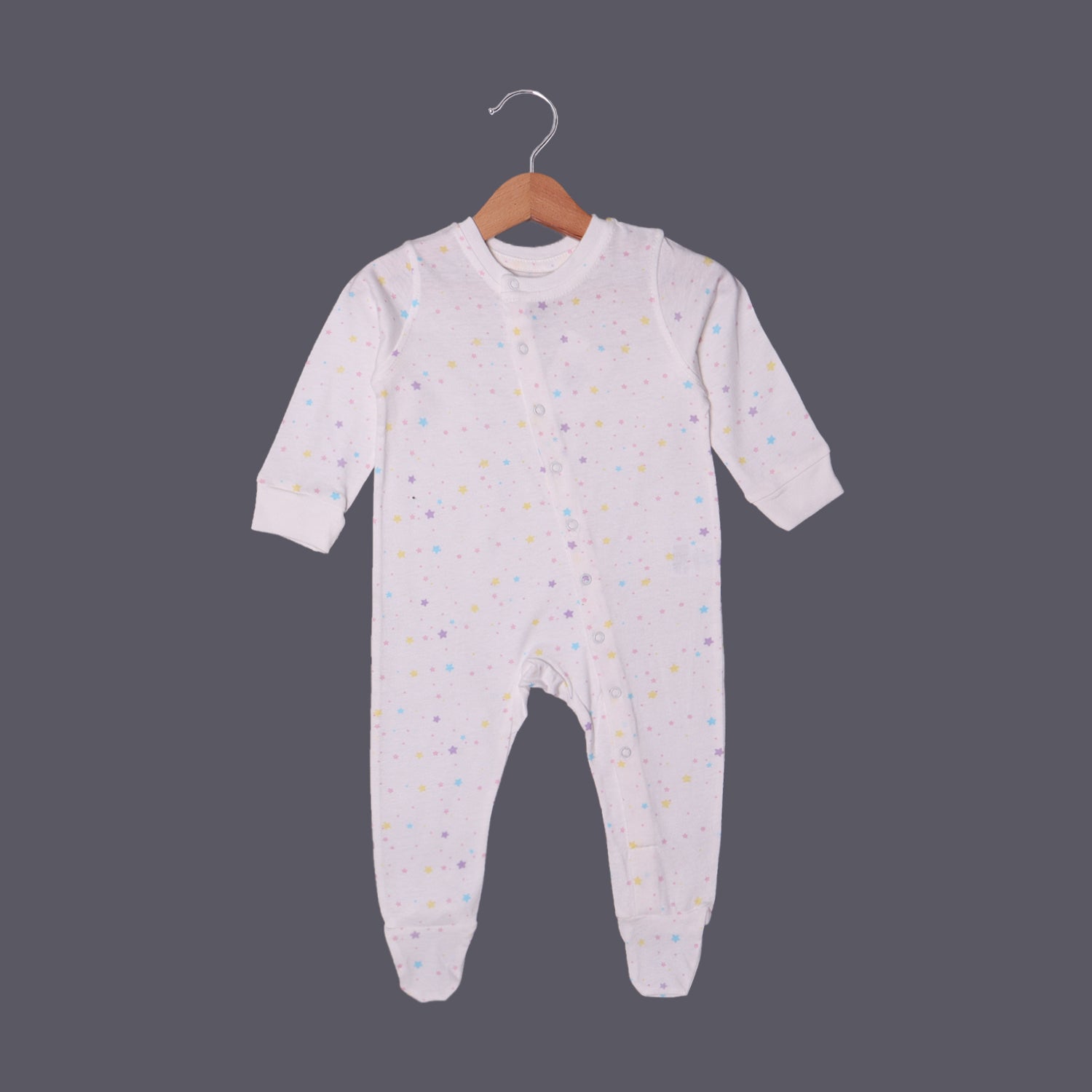 WHITE MULTI COLOR STARS PRINTED FULL BODY FULL SLEEVES ROMPERS Secondary image