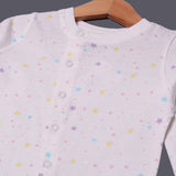 WHITE MULTI COLOR STARS PRINTED FULL BODY FULL SLEEVES ROMPERS
