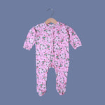 Load image into Gallery viewer, PINK BUTTERFLY &amp; FLOWERS PRINT COTTON JERSY FABRIC FULL BODY FULL SLEEVES ROMPER
