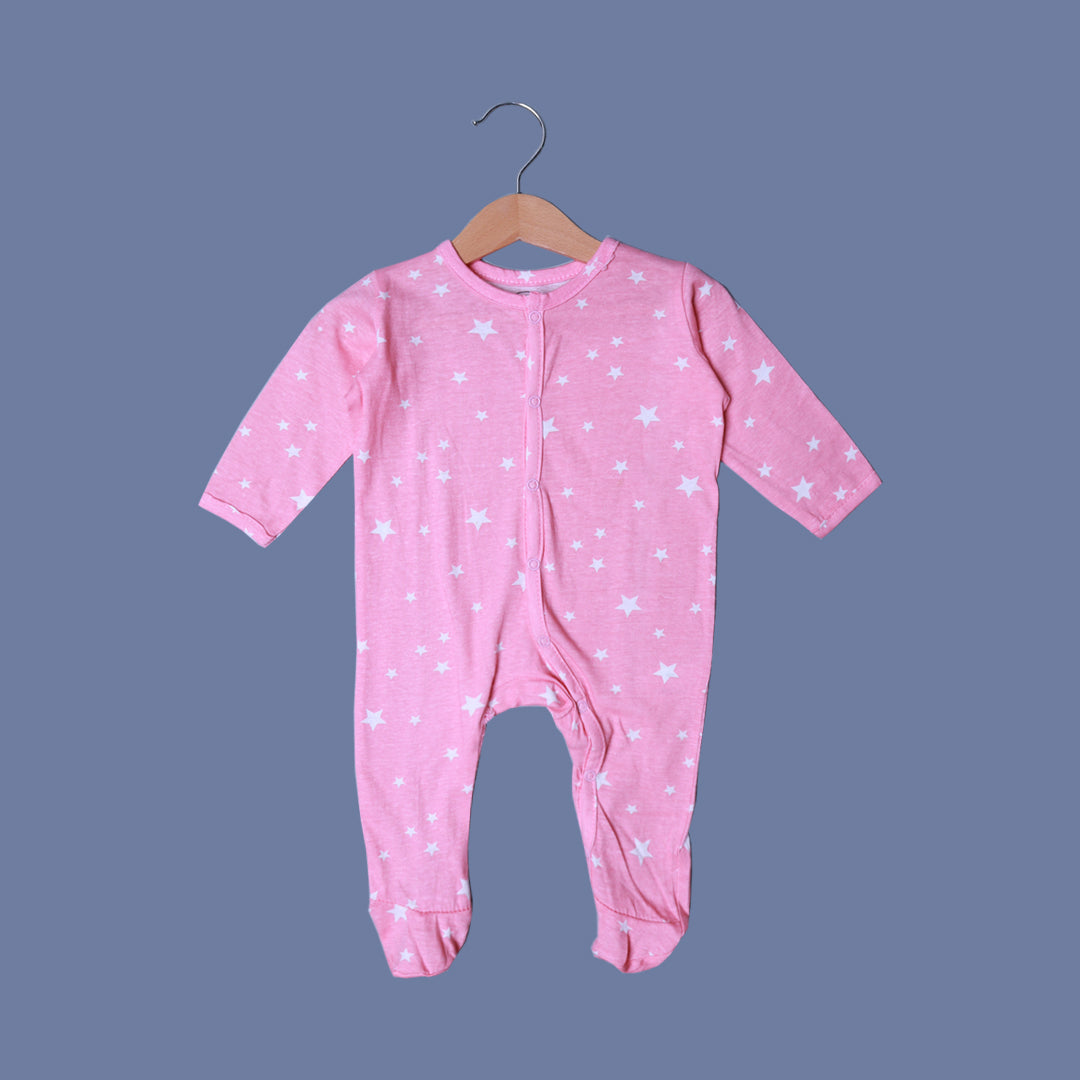 PINK STARS PRINT COTTON JERSY FABRIC FULL BODY FULL SLEEVES ROMPER Secondary image