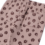 BROWN FLOWERS BACK DOUBLE POCKET HEAVY RIBBED FABRIC PAJAMA FOR GIRLS