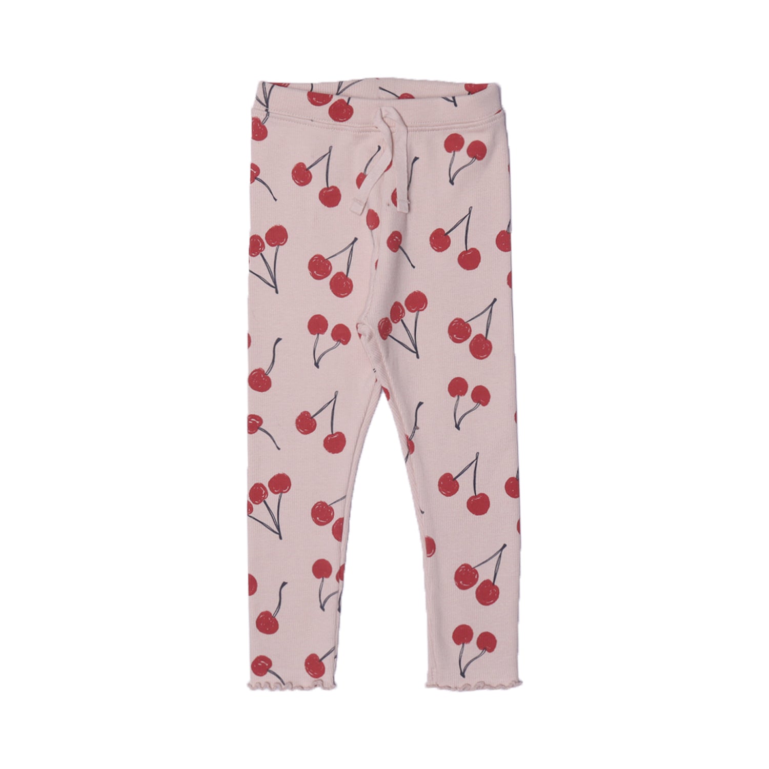 CREAM CHERRY WITH KNOT HEAVY RIBBED FABRIC PAJAMA FOR GIRLS Main image