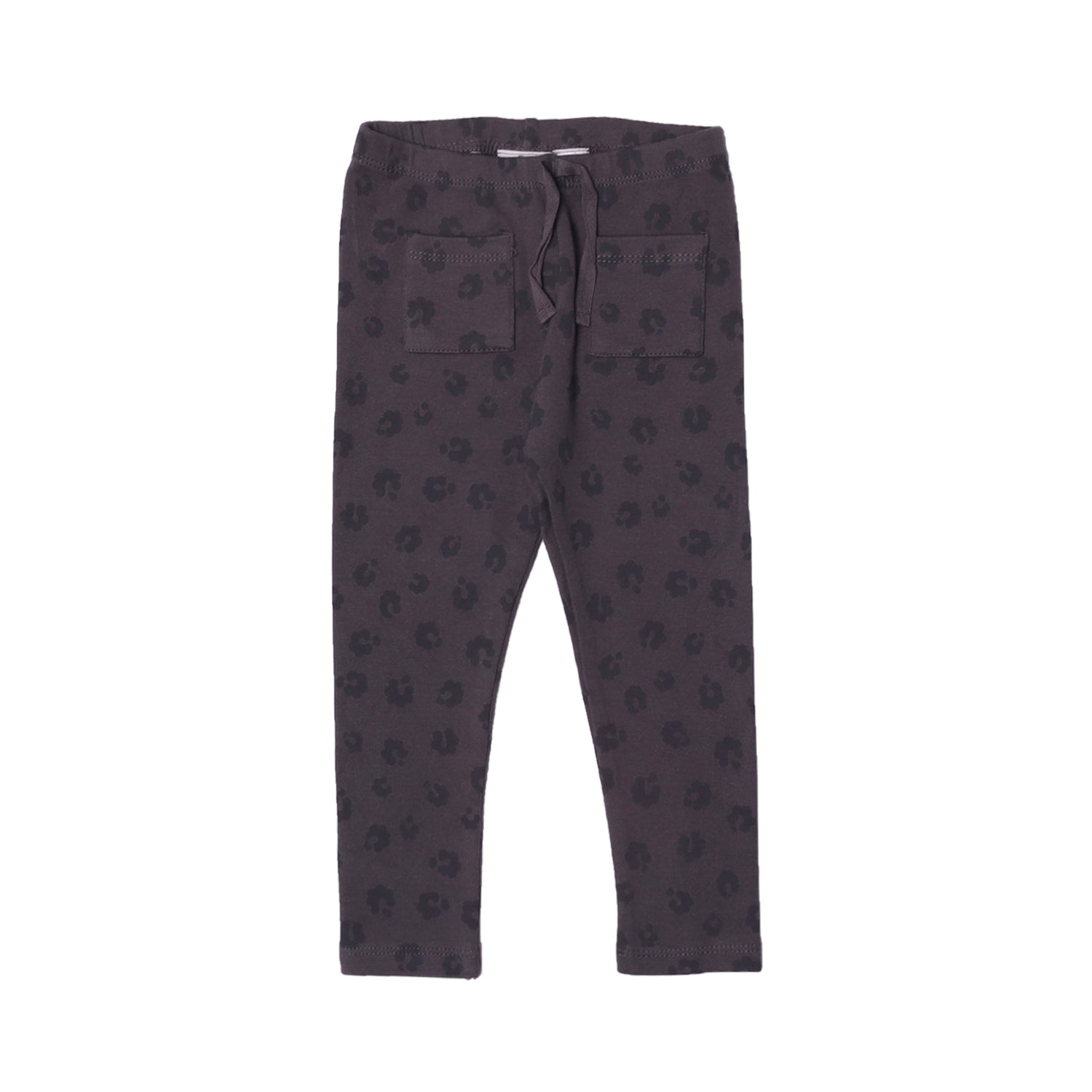 GREY FLOWERS DOUBLE BACK POCKETS HEAVY RIBBED FABRIC PAJAMA FOR GIRLS Secondary image