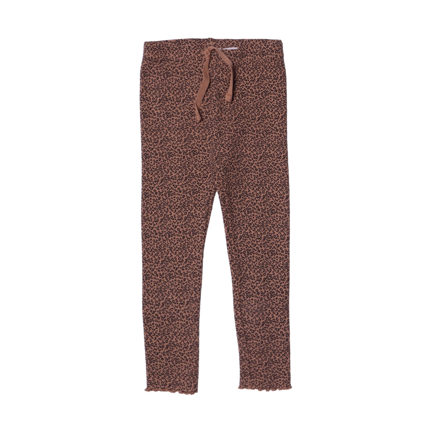 BROWN SMALL CHEETAH PRINTED WITH KNOT HEAVY RIBBED FABRIC PAJAMA Main image