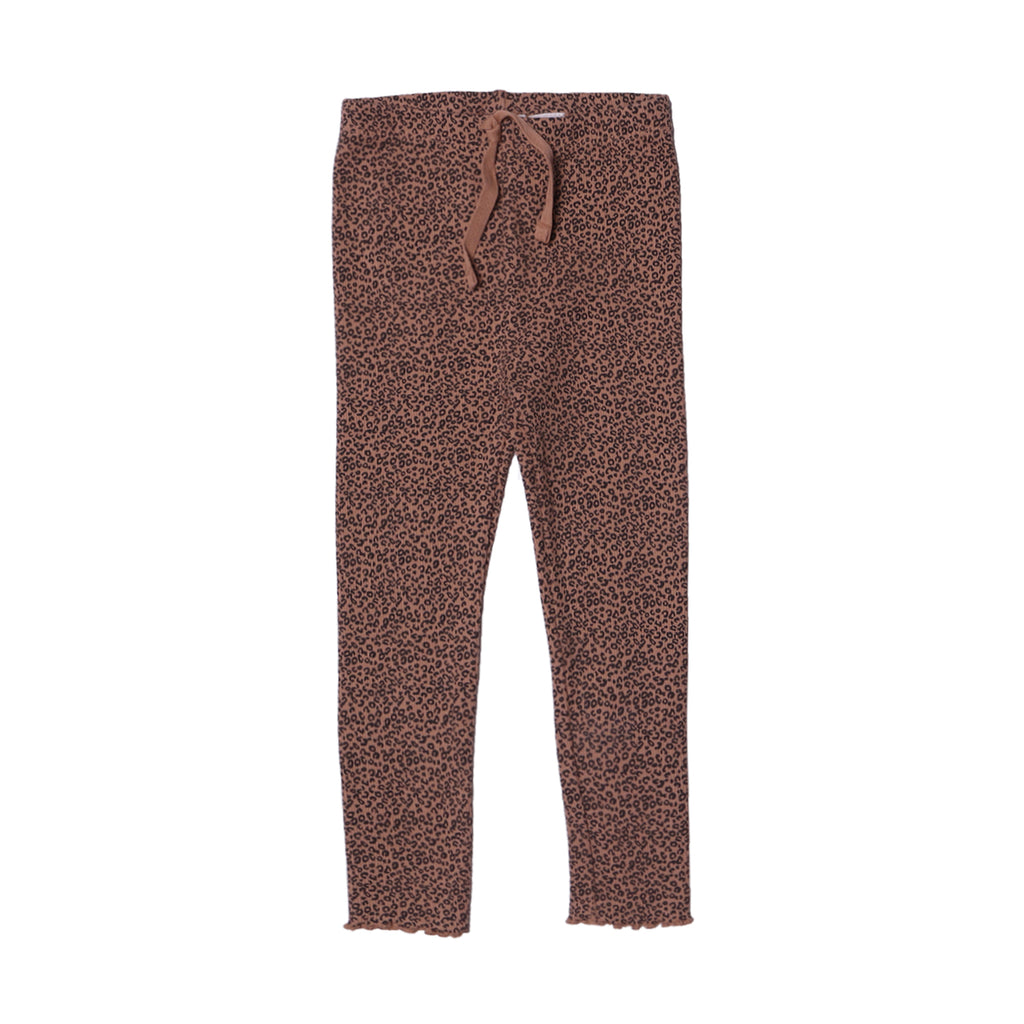 BROWN SMALL CHEETAH PRINTED WITH KNOT HEAVY RIBBED FABRIC PAJAMA