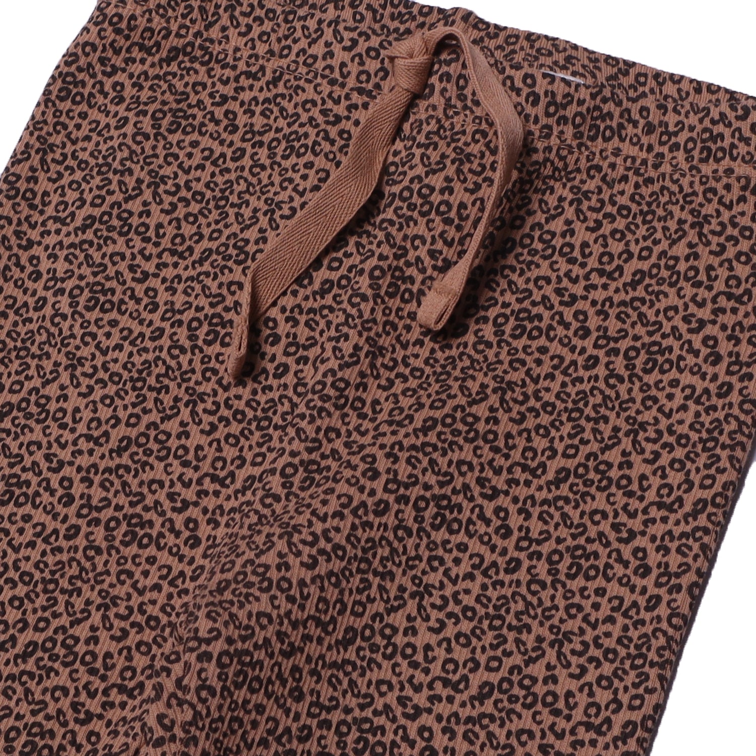 BROWN SMALL CHEETAH PRINTED WITH KNOT HEAVY RIBBED FABRIC PAJAMA