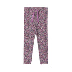OFF WHITE MULTI FLOWERS WIITH PURPLE KNOT HEAVY RIBBED FABRIC PAJAMA
