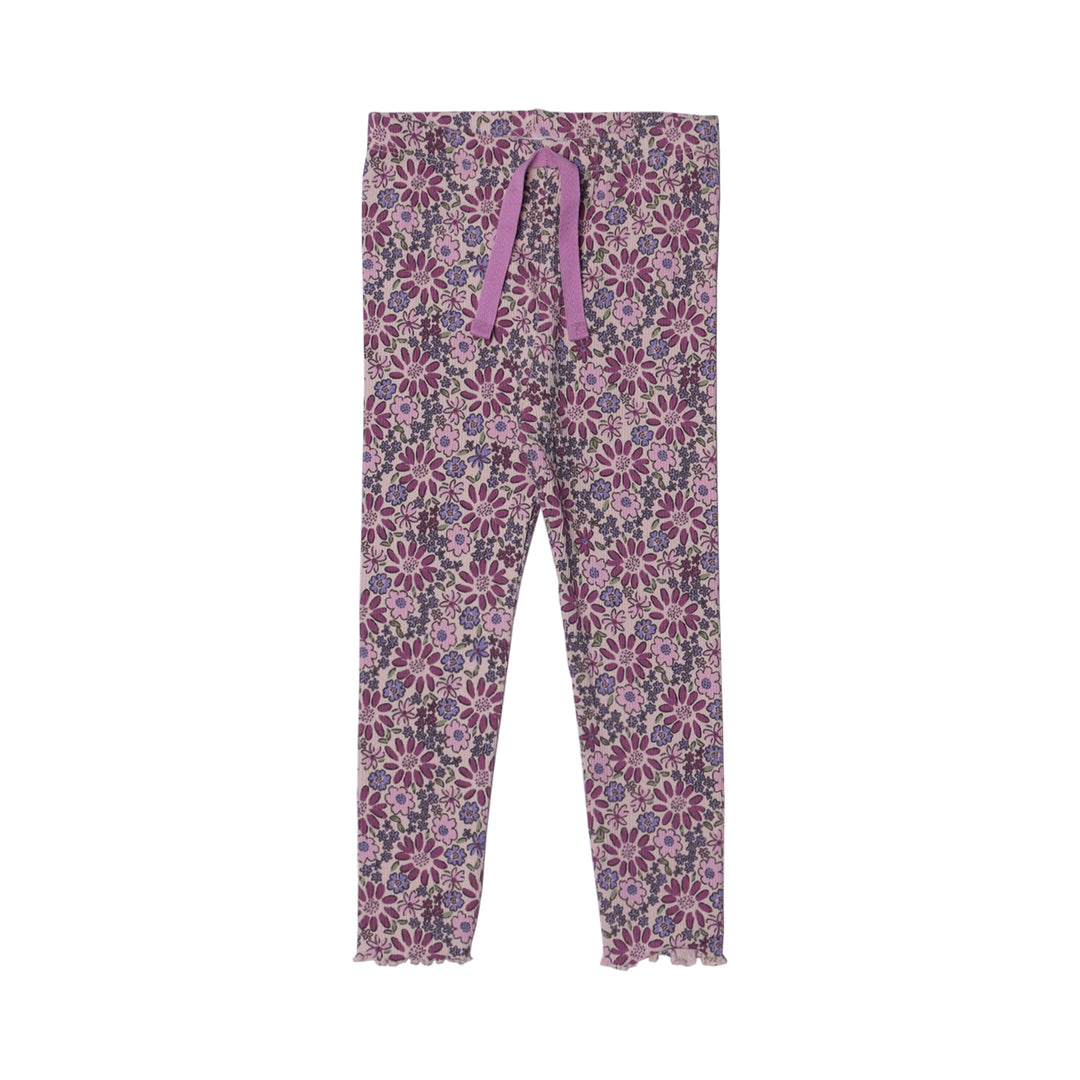 OFF WHITE MULTI FLOWERS WIITH PURPLE KNOT HEAVY RIBBED FABRIC PAJAMA