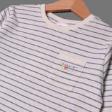 WHITE WITH BLUE STRIPES & FRONT POCKET FULL SLEEVES T-SHIRT