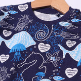 NAVY BLUE SEA ANIMALS PRINTED FULL SLEEVES HALF BODY ROMPER