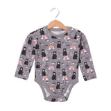 GREY RAINBOW & BEAR PRINTED FULL SLEEVES HALF BODY ROMPER