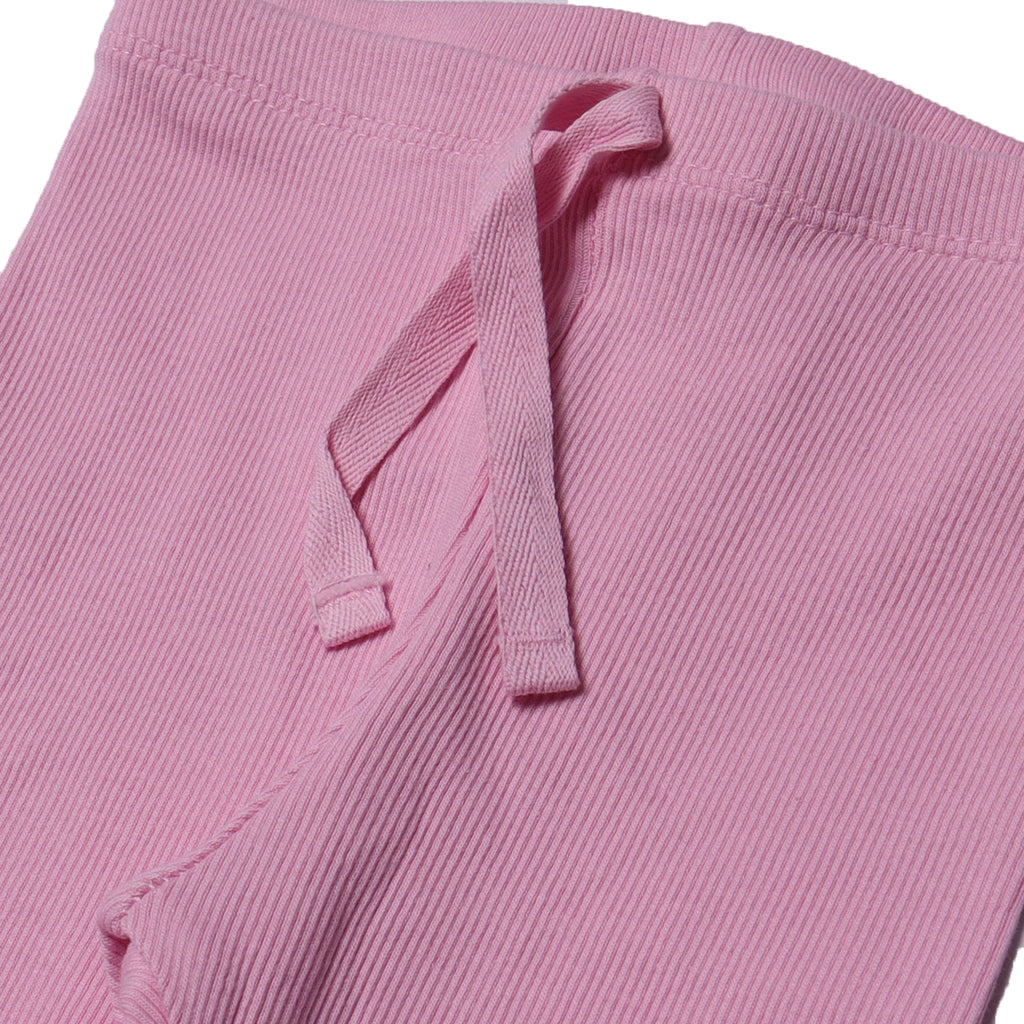 BABY PINK WITH KNOT RIBBED FABRIC PLAIN PAJAMA TROUSER
