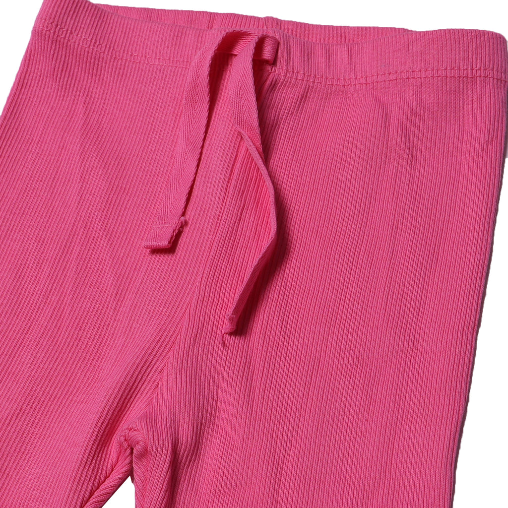 BLUSH PINK WITH KNOT RIBBED FABRIC PLAIN PAJAMA TROUSER