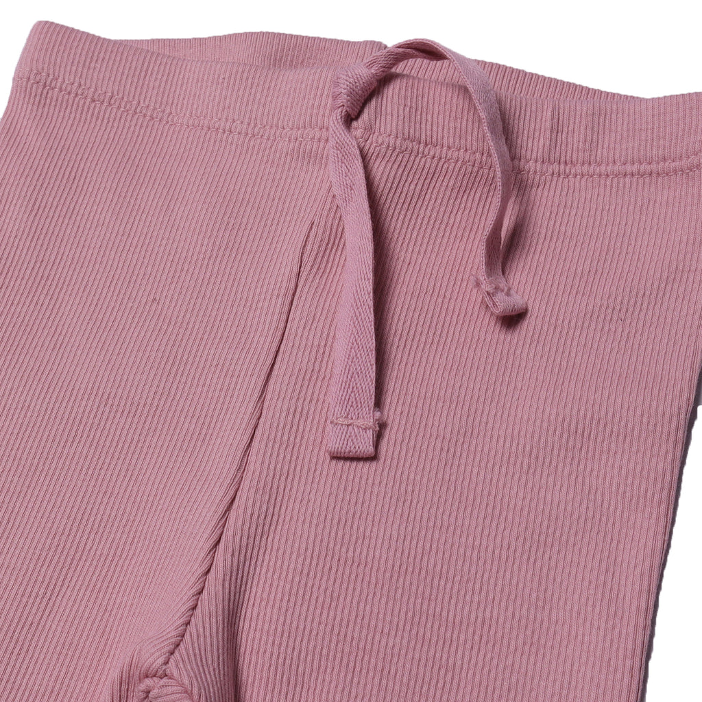 SALMON PINK WITH KNOT RIBBED FABRIC PLAIN PAJAMA TROUSER