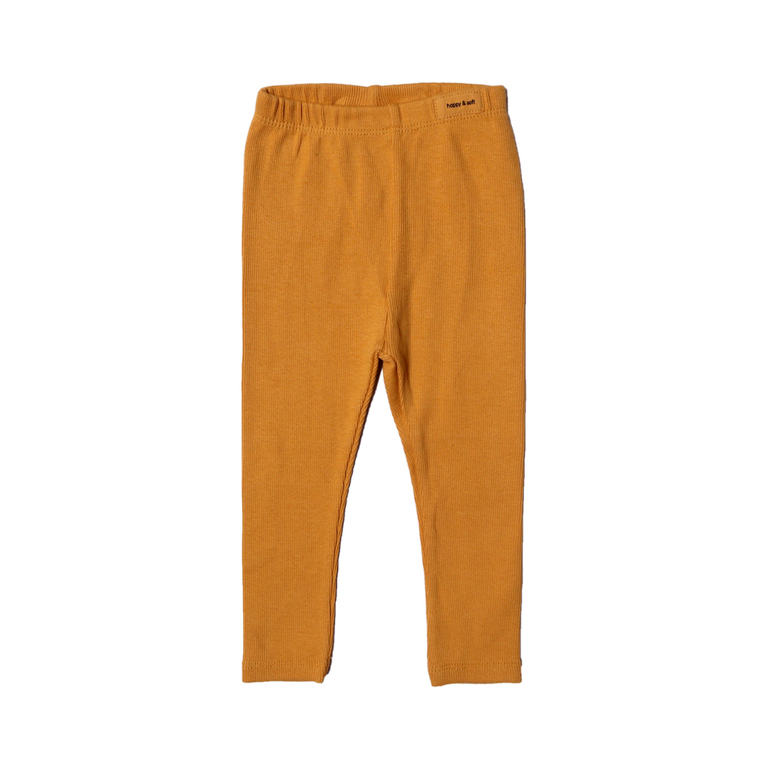 MUSTARD RIBBED FABRIC PLAIN BACK POCKET PAJAMA