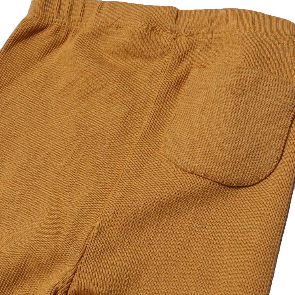 MUSTARD RIBBED FABRIC PLAIN BACK POCKET PAJAMA
