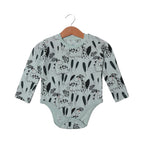 LIGHT GREEN DINO & LEAF PRINTED FULL SLEEVES HALF BODY ROMPER