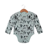 LIGHT GREEN DINO & LEAF PRINTED FULL SLEEVES HALF BODY ROMPER