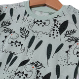 LIGHT GREEN DINO & LEAF PRINTED FULL SLEEVES HALF BODY ROMPER