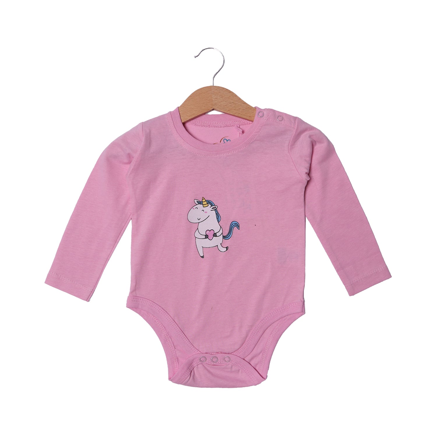 BABY PINK UNICORN PRINTED FULL SLEEVES HALF BODY ROMPER Main image