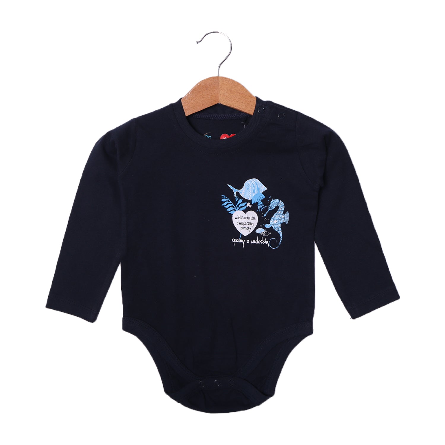 NAVY BLUE SEA HORSE & FISH PRINTED FULL SLEEVES HALF BODY ROMPER Secondary image