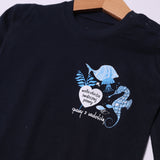 NAVY BLUE SEA HORSE & FISH PRINTED FULL SLEEVES HALF BODY ROMPER