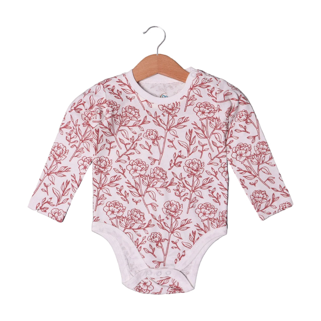 WHITE WITH RED ROSE PRINTED FULL SLEEVES HALF BODY ROMPER