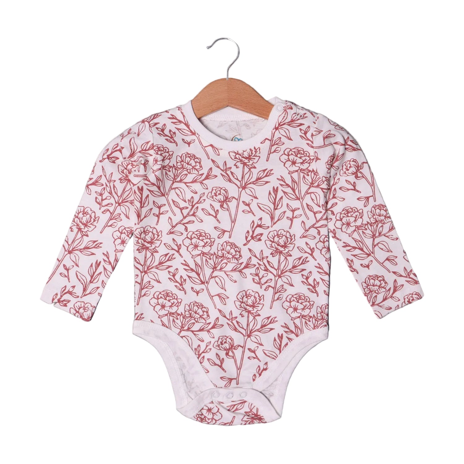 WHITE WITH RED ROSE PRINTED FULL SLEEVES HALF BODY ROMPER