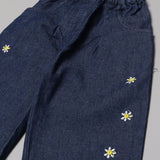 DARK BLUE WITH FLOWERS EMBROIDERED TROUSER FOR GIRLS