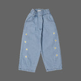 LIGHT BLUE WITH FLOWERS EMBROIDERED TROUSER FOR GIRLS