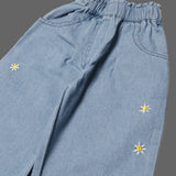 LIGHT BLUE WITH FLOWERS EMBROIDERED TROUSER FOR GIRLS