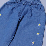BLUE WITH FLOWERS EMBROIDERED TROUSER FOR GIRLS
