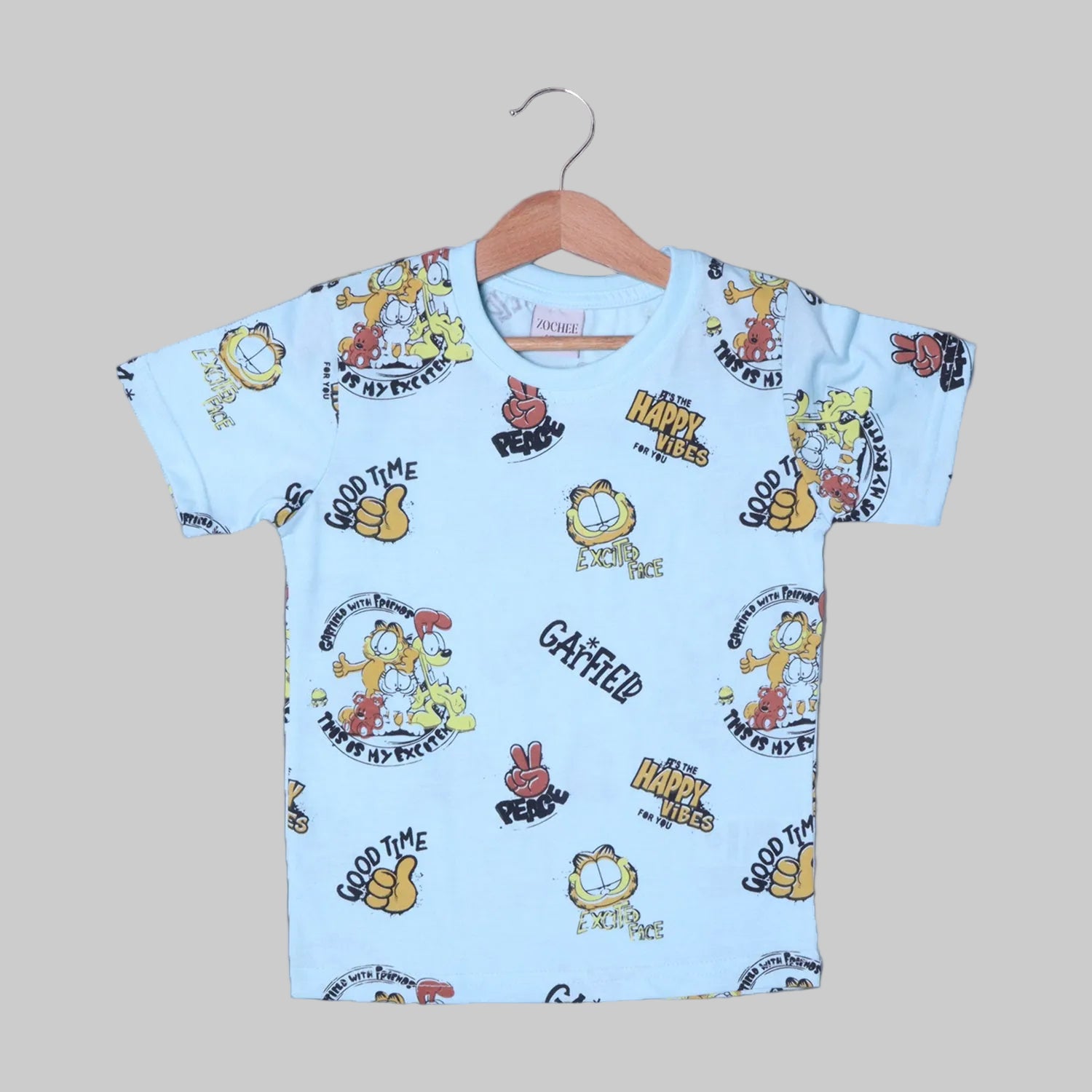 SKY BLUE GARFIELD PRINTED HALF SLEEVES T-SHIRT FOR BOYS
