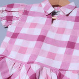 PINK CHECKERED COTTON FABRIC FROCK FOR GIRLS