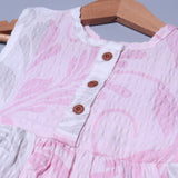 PINK & WHITE SLEEVES LESS COTTON FABRIC FROCK FOR GIRLS