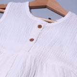 CREAM SLEEVES LESS COTTON FABRIC FROCK FOR GIRLS