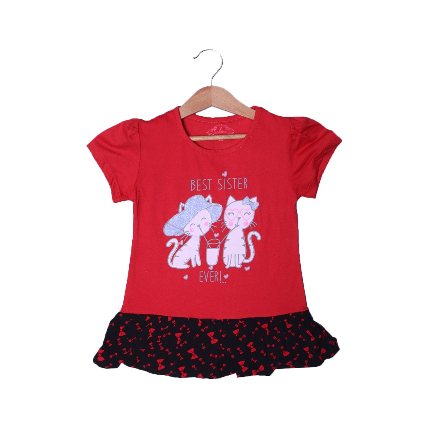 RED & BLACK BEST SISTER EVER PRINTED T-SHIRT TOP FOR GIRLS Secondary image