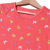 DARK PEACH GLITTER BUTTERFLY PRINTED T-SHIRT TOP FOR GIRLS