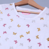 WHITE GLITTER BUTTERFLY PRINTED T-SHIRT TOP FOR GIRLS