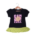 BLACK & YELLOW SUMMER CHILL PRINTED T-SHIRT TOP FOR GIRLS
