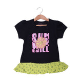 BLACK & YELLOW SUMMER CHILL PRINTED T-SHIRT TOP FOR GIRLS